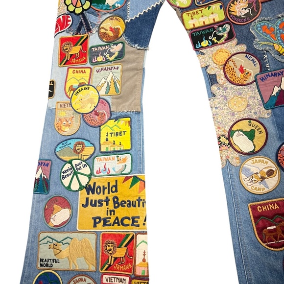 Kapital 12.5oz Denim 5P Rat Flare Pants "BEAUTIFUL WORLD INSANE Remake" size 38 - Picture 10 of 13